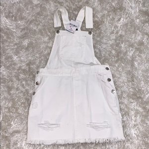 forever 21 white‎ ripped overalls jean skirt